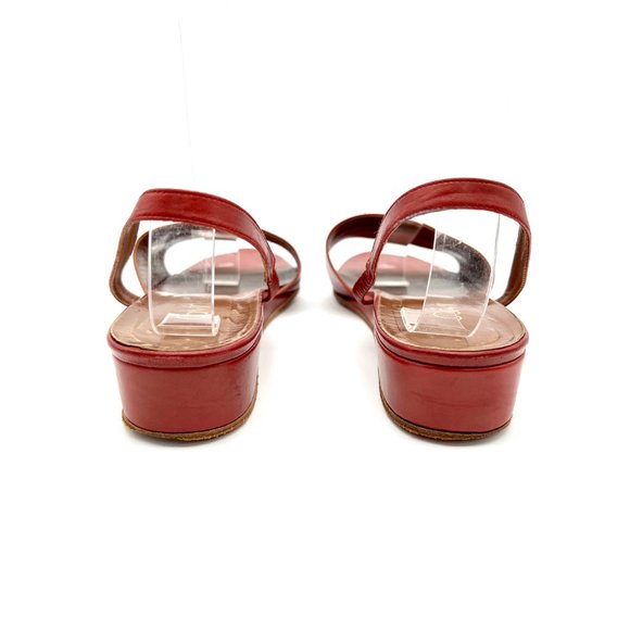Vintage Y2k 90s Super Model Soft Leather Calvin Klein Red Sandal Wedge Heel 9.5 - Picture 5 of 7